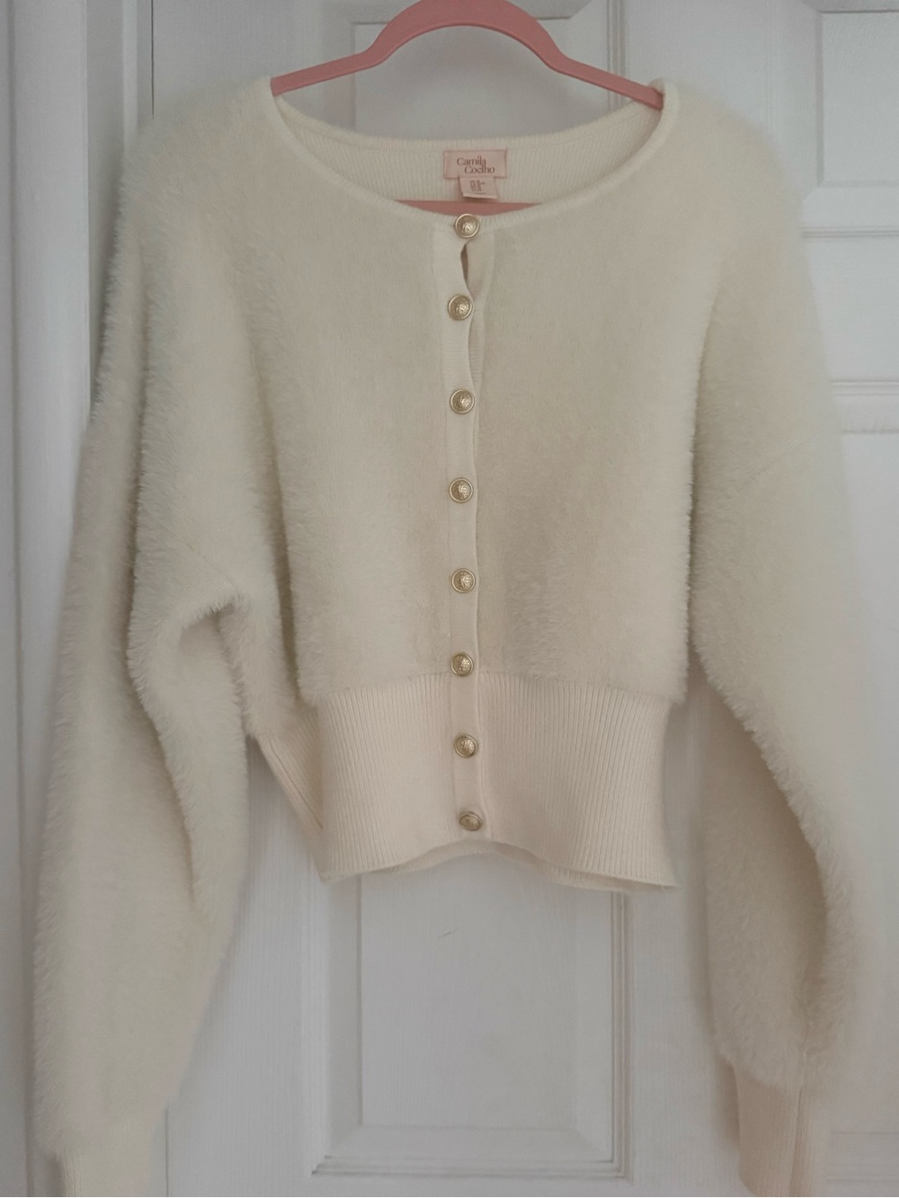 Cream Fuzzy Button-Up Sweater Cardigan